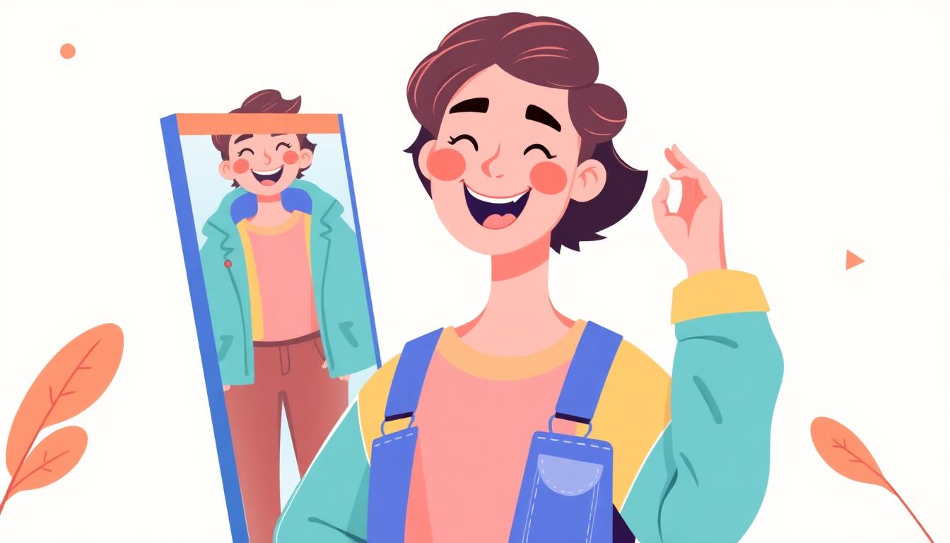 Cheerful person trying on clothes in a virtual mirror